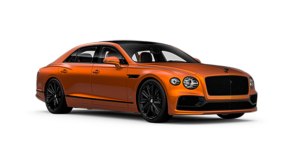 Bach Premium Cars GmbH | Bentley Mannheim Bentley Flying Spur Speed front side angled view in Orange Flame coloured exterior. 