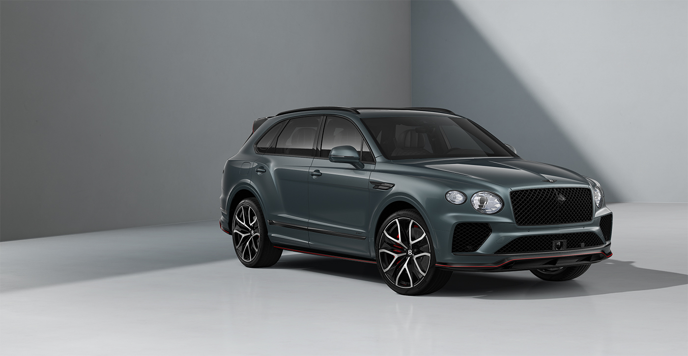 Bentley Mannheim Bentley Bentayga Speed SUV in Storm Grey Satin paint and 23" Black Painted and Bright Machined Wheels – front 3/4