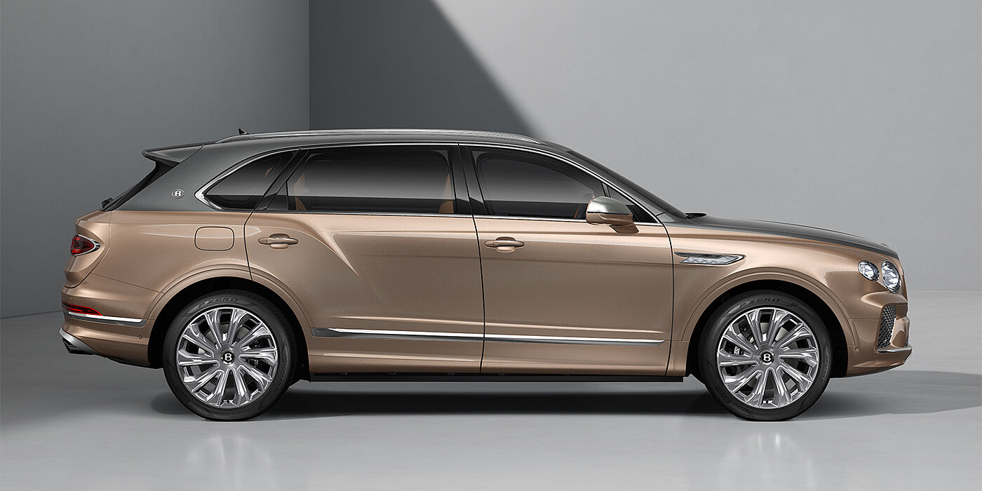 Bentley Mannheim Bentley Bentayga EWB Mulliner SUV in Magnetic and Rose Gold paint and 22" Mulliner wheels profile