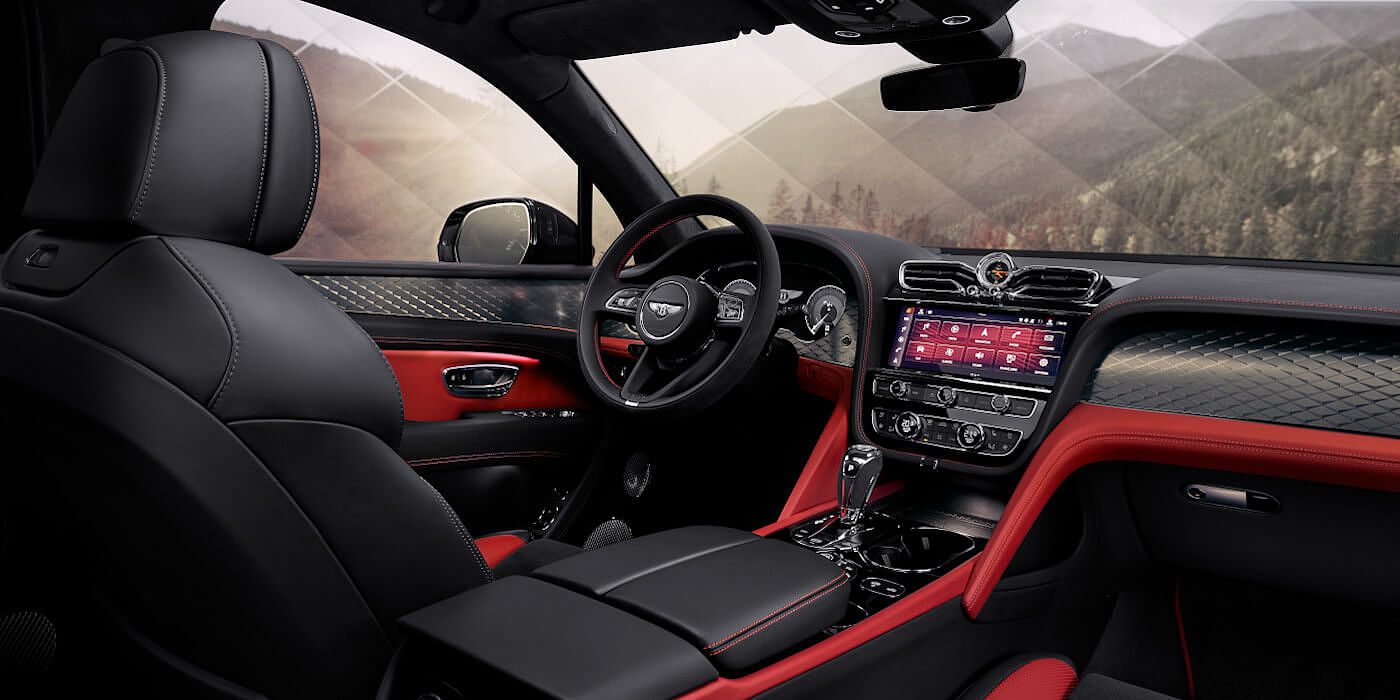 Bach Premium Cars GmbH | Bentley Mannheim Bentley Bentayga S SUV front interior in Beluga black and Hotspur red hide