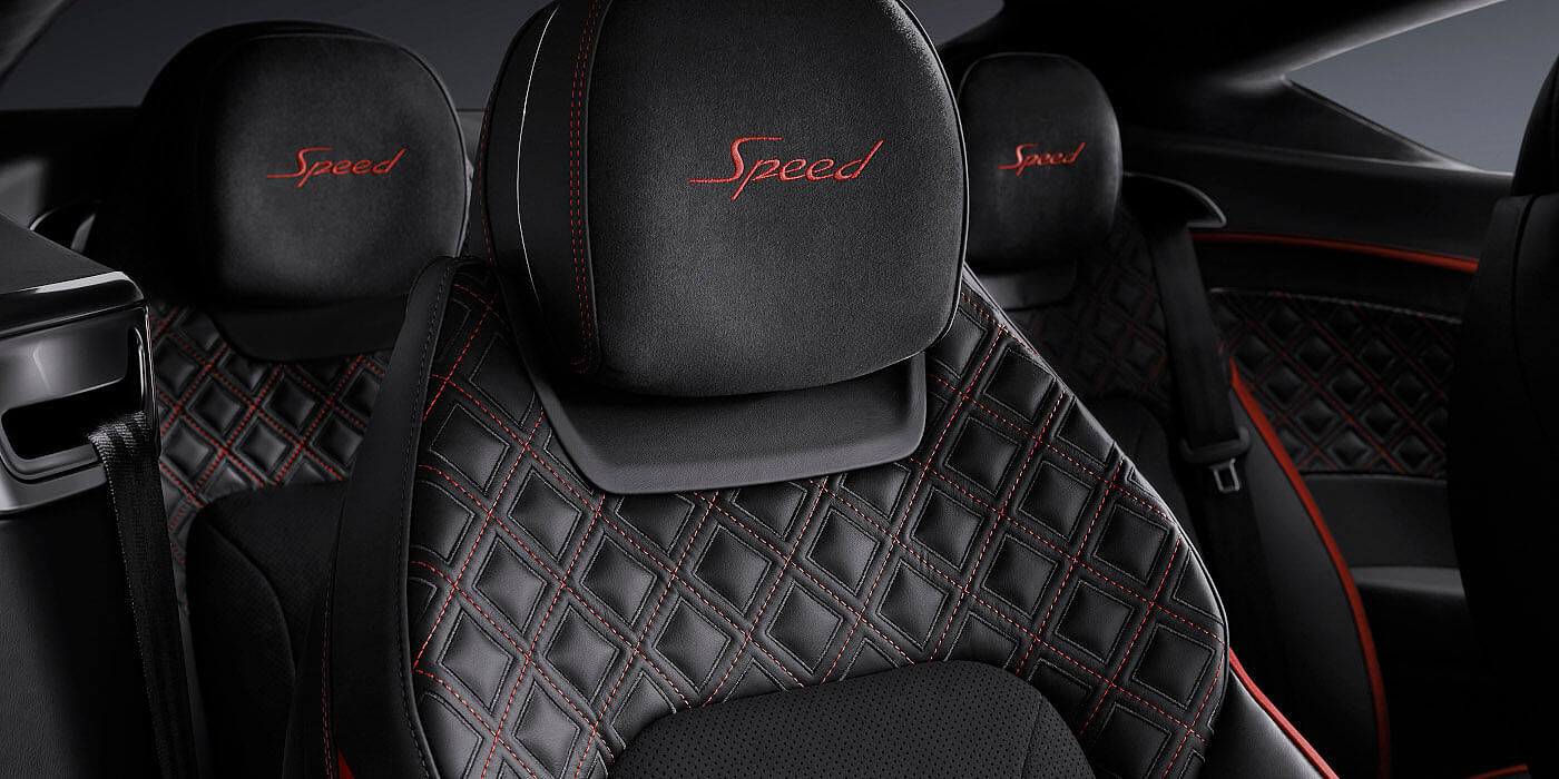 Bach Premium Cars GmbH | Bentley Mannheim Bentley Continental GT Speed coupe seat close up in Beluga black and Hotspur red hide