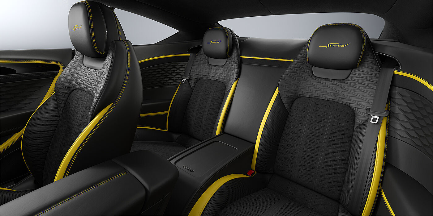 Bentley Mannheim Bentley Continental GT Speed coupe rear interior in Cyber yellow and Beluga black hides
