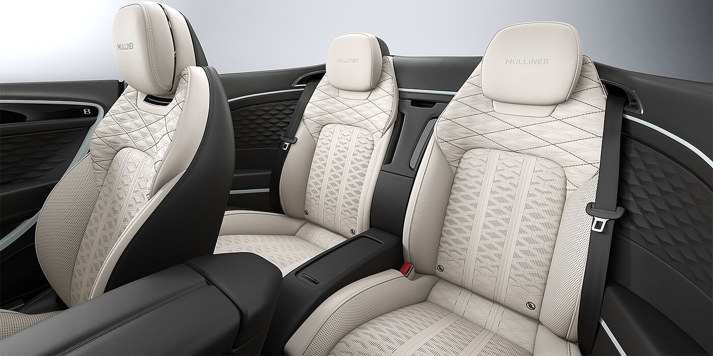 Bentley Mannheim Bentley Continental GTC Mulliner convertible rear interior in Linen and Beluga black hides with Breeze accent hide