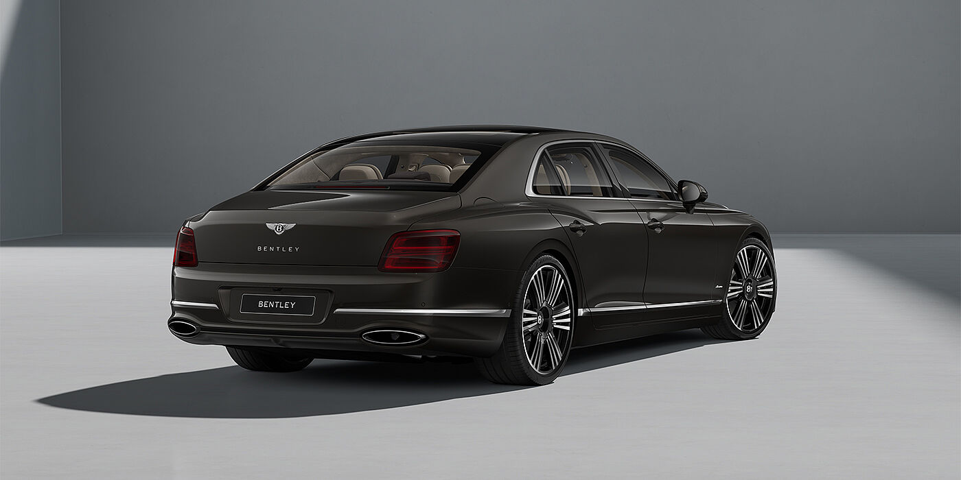 Bentley Mannheim New Bentley Flying Spur Azure sedan in Spectre paint rear 3/4 with 22" Azure Black & Machined wheels