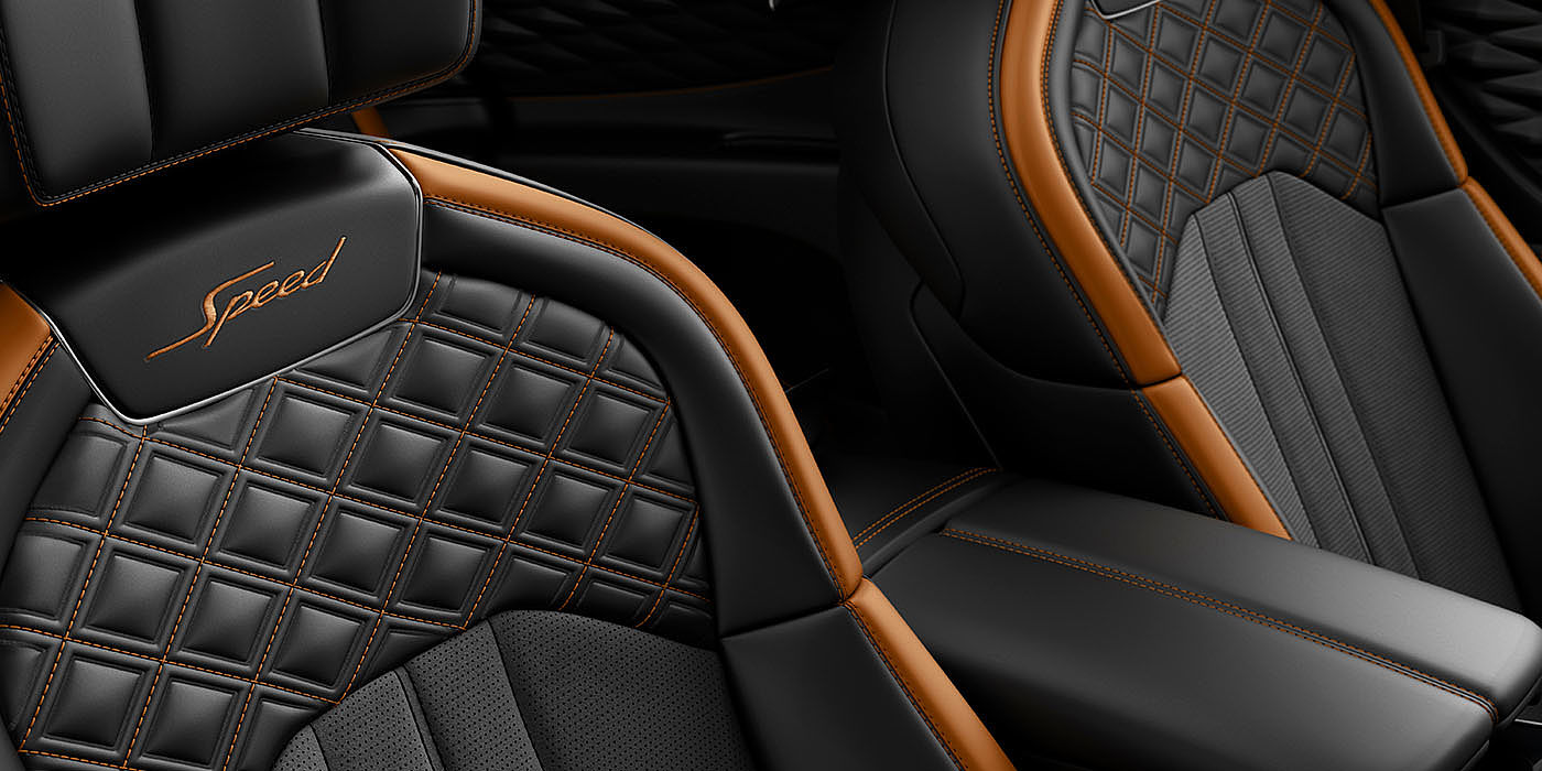 Bach Premium Cars GmbH | Bentley Mannheim Bentley Flying Spur Speed's front seats with detailed contrast stitching and Speed Emblems