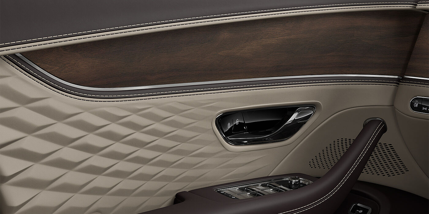 Bentley Mannheim New Bentley Flying Spur Azure sedan door interior in Portland and Burnt Oak hides