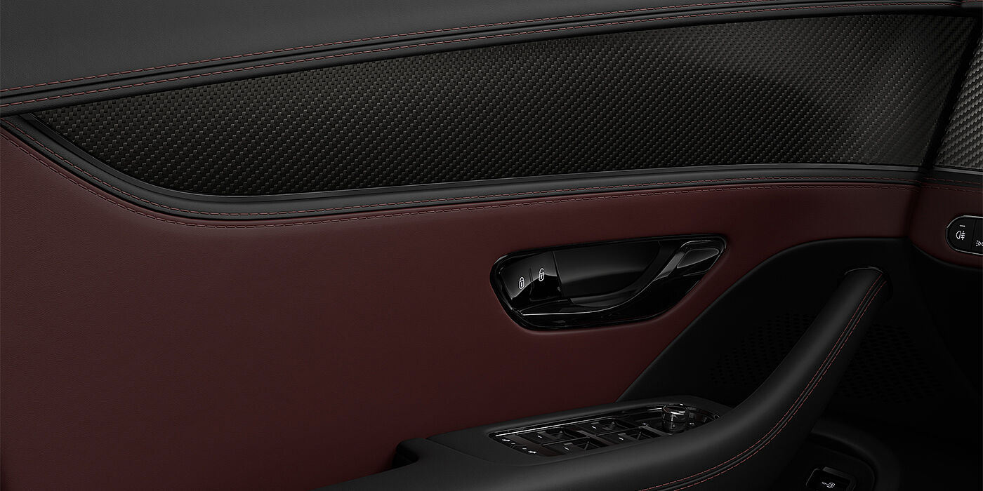 Bentley Mannheim New Bentley Flying Spur S sedan door interior in Cricket ball red and Beluga black hides