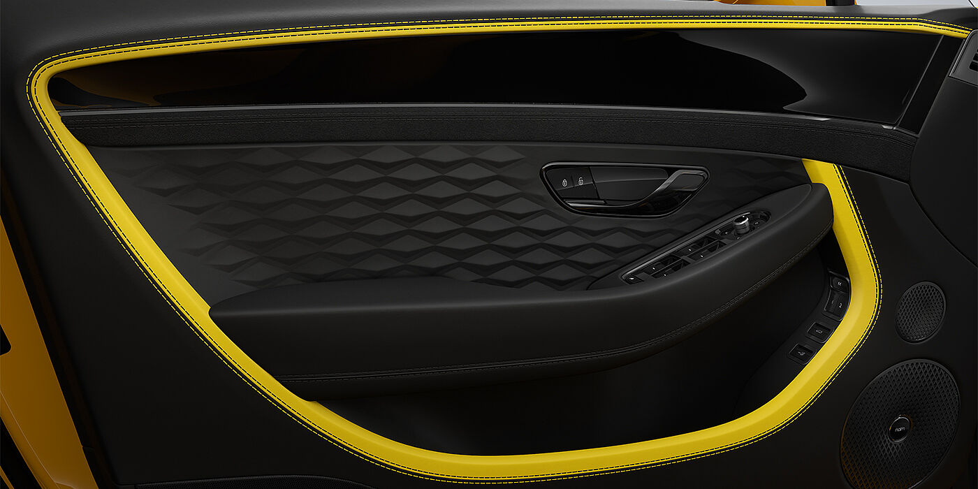 Bentley Mannheim Bentley Continental GT Speed coupe door detail in Cyber yellow and Beluga black hides