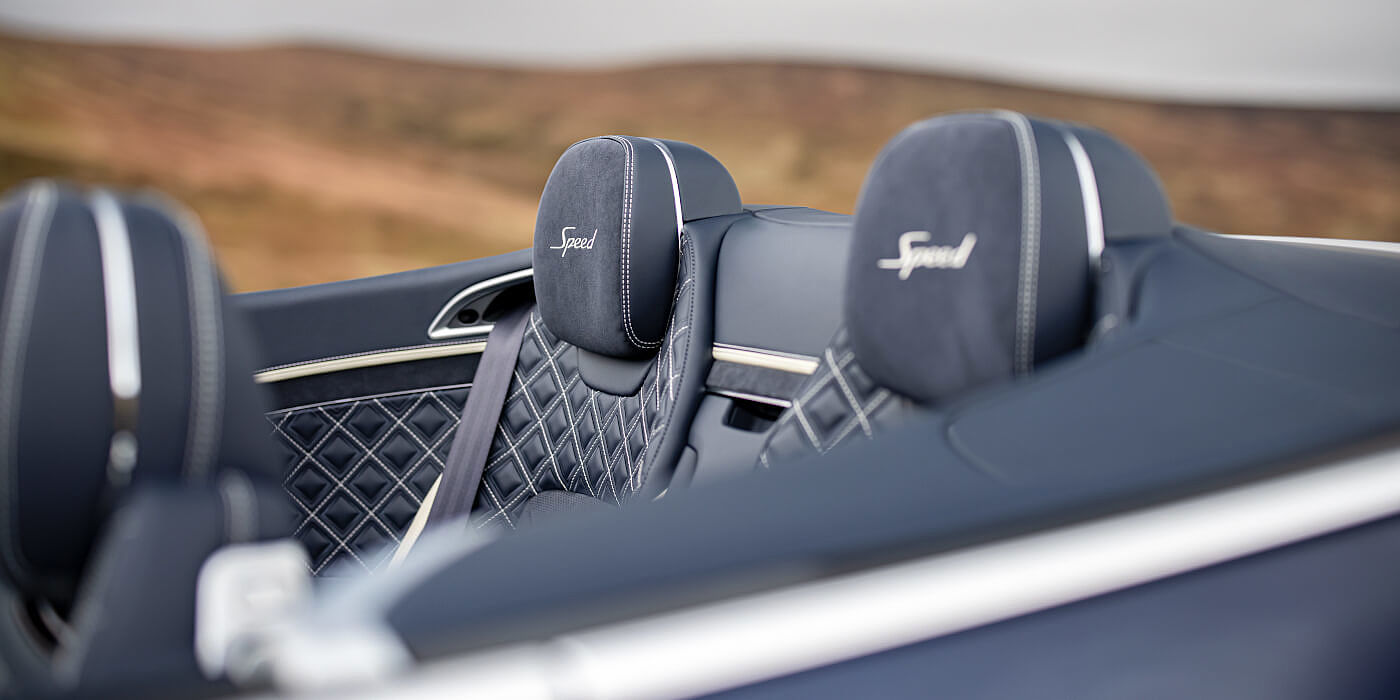 Bach Premium Cars GmbH | Bentley Mannheim Bentley Continental GTC Speed convertible rear interior in Imperial Blue and Linen hide
