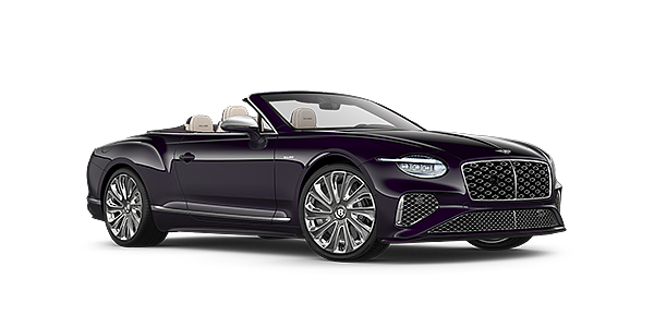 Bach Premium Cars GmbH | Bentley Mannheim Bentley New Continental GTC Mulliner convertible front three quarter view in Damson paint with 22 inch Mulliner painted and polished wheel