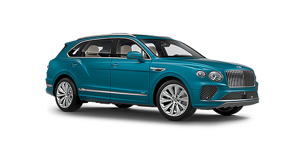 Bach Premium Cars GmbH | Bentley Mannheim Bentley Bentayga EWB Azure front side angled view in Topaz blue coloured exterior. 