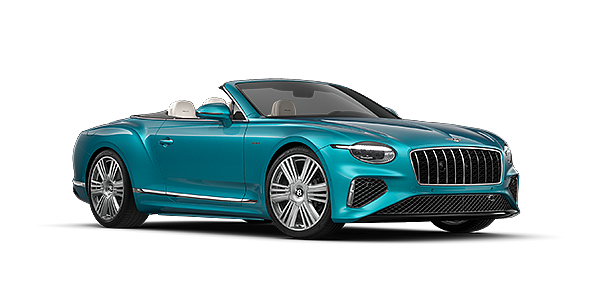 Bentley Mannheim Bentley Continental GTC Azure convertible in Topaz Blue paint and 22" Azure wheels - front 3/4