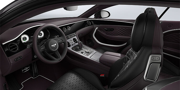 Bentley Mannheim Bentley Continental GT Mulliner coupe front interior in Beluga black and Damson hides with white accent hide