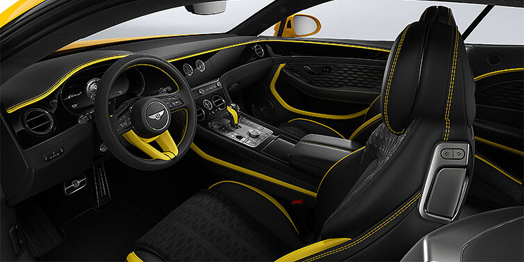 Bentley Mannheim Bentley Continental GT Speed coupe front interior in Cyber yellow and Beluga black hides