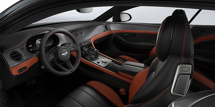Bach Premium Cars GmbH | Bentley Mannheim Bentley Continental GT Coupé vorne Innenraum in Newmarket Tan und Beluga Black Leder mit Diamond Brushed Dark Tint Aluminium Furnier