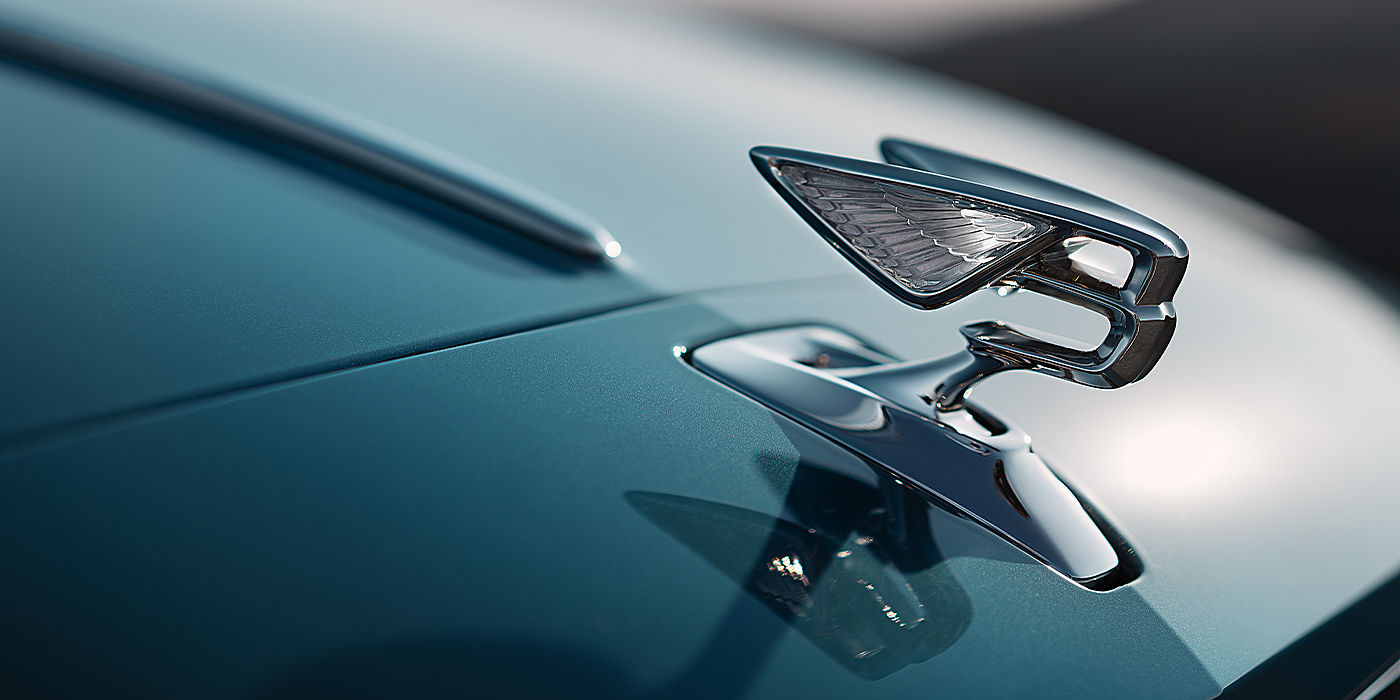 Bach Premium Cars GmbH | Bentley Mannheim Bentley Flying Spur Mulliner sedan in Light Windsor Blue paint Flying B bonnet mascot