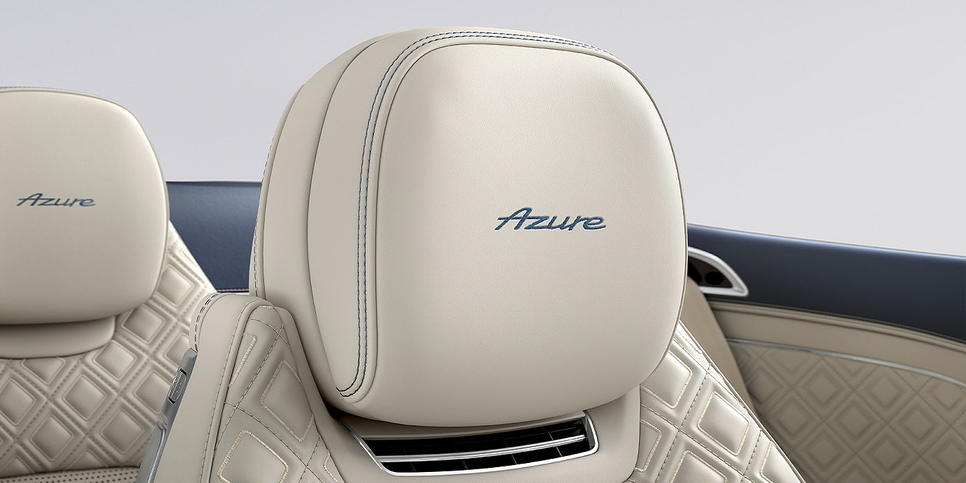 Bach Premium Cars GmbH | Bentley Mannheim Bentley Continental GTC Azure convertible seat detail in Linen hide with Azure emblem