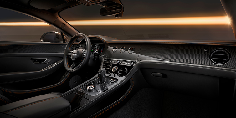 Bach Premium Cars GmbH | Bentley Mannheim Bentley Continental GT Black Edition coupe front interior with Beluga black hide and High Gloss Carbon Fibre veneer