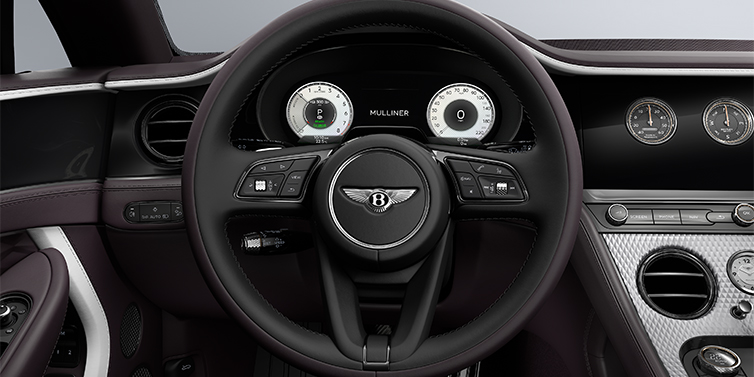 Bentley Mannheim Bentley Continental GT Mulliner coupe steering wheel in Beluga black and Damson hides with white accent hide