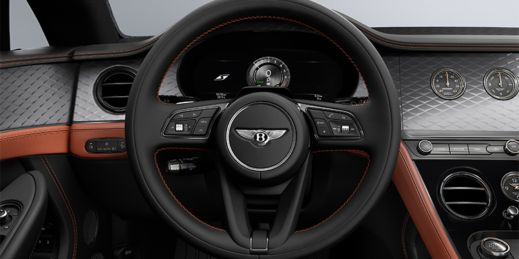 Bentley Mannheim Bentley Continental GT Coup&eacute; Lenkrad und Armaturenbrett in Newmarket Tan und Beluga Black Leder mit Diamond Brushed Dark Tint Aluminium Furnier