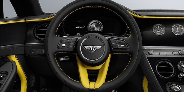 Bentley Mannheim Bentley Continental GT Speed coupe steering wheel in Cyber Yellow and Beluga black hides