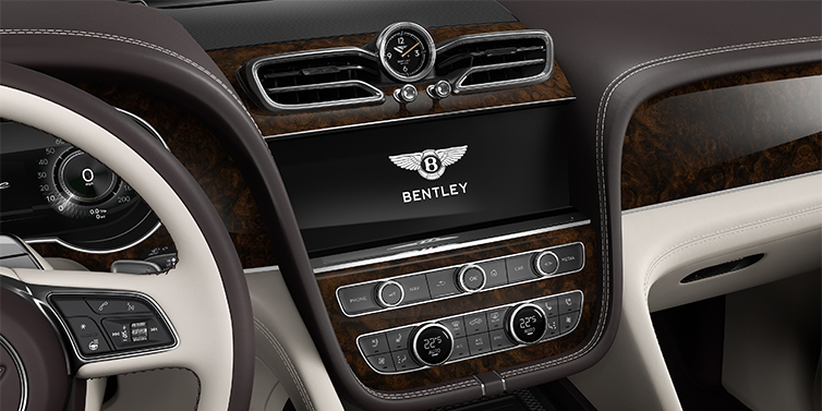 Bentley Mannheim Bentley Bentayga EWB Azure SUV centre console detail showing Bentley Wings