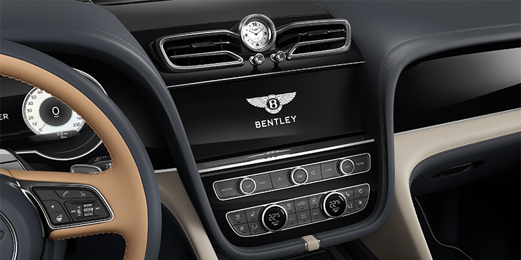 Bentley Mannheim Bentley Bentayga EWB Mulliner SUV centre console detail showing Bentley Wings